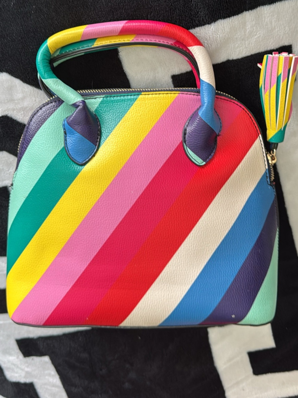 Multicolor Stripe Leather Top-Handle Bag